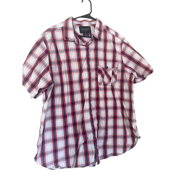 Rocawear Mens Plaid Short Sleeve Button-Down Shirt Red Blue & White 3XL - Picture 1 of 11